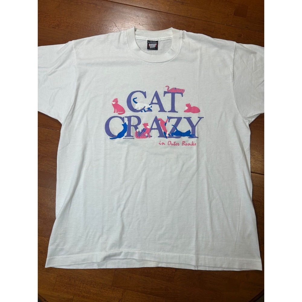 Vintage Screen Stars Best T-Shirt Unisex XL White Cat Crazy Outer Banks 1990 90s